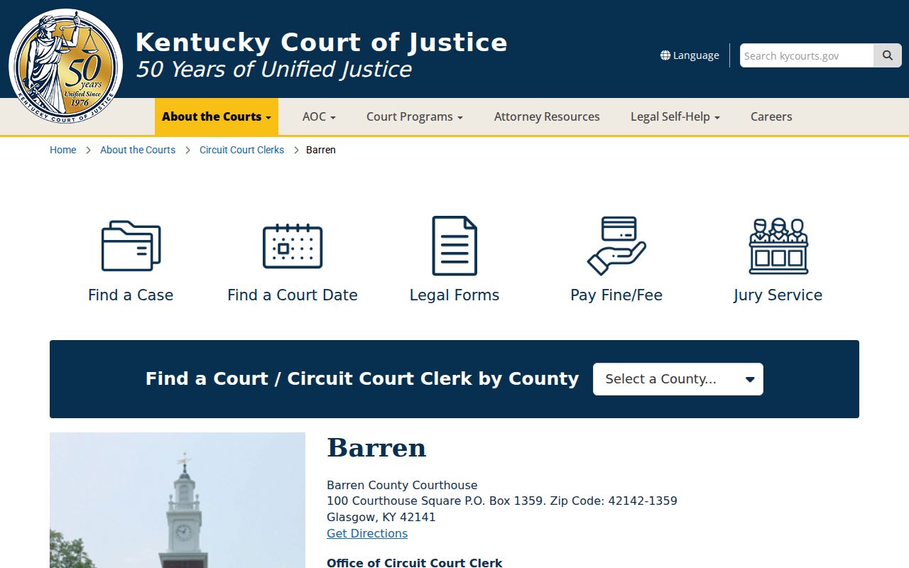 Barren County criminal records clerk and courthouse information